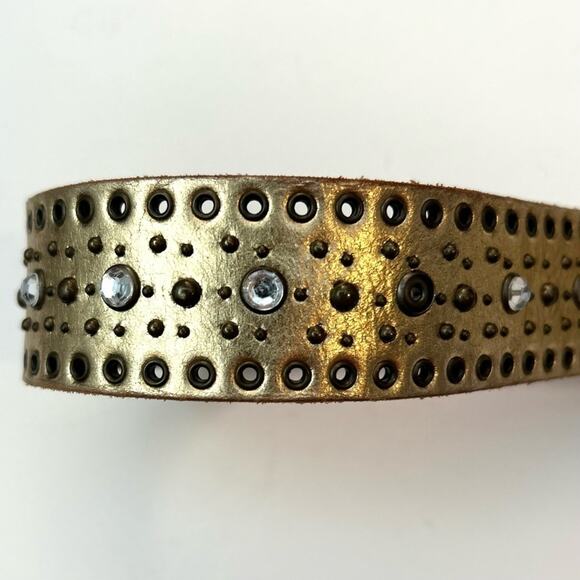 Fossil Gold Metallic Leather Belt, Studded with Rhinestones and Grommets, Size S - Picture 13 of 16